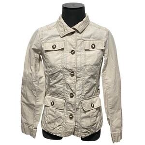 Eddie Bauer Womens Utility Jacket XS White Cotton Button Up Pockets Collar Waist